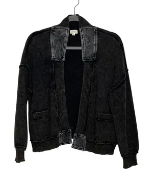POL Brown Black Cardigan Small Open Front Chunky Knit Acid Wash Boho Grunge thumbnail 1