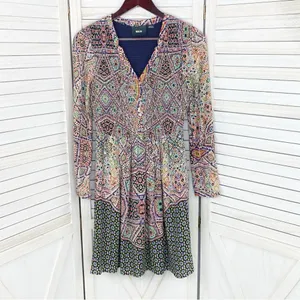 Maeve Anthropologie‎ Tiled Amethyst Dress XS Smocked Long Sleeve Boho Mosaic thumbnail 8