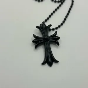 Chrome Active Black Cross Necklace Long Link Pendant Chain Christian Crucifix Jewelry Unisex thumbnail 2