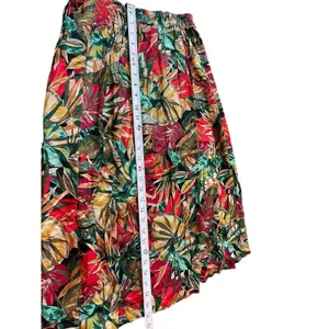 Sag Harbor Red Tropical Floral Pleated Elastic Waist Midi Skirt M 90s Office thumbnail 9