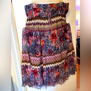 Vintage sheer Indian print boho maxi skirt/long gypsy skirt/tube top dress/2X thumbnail 2