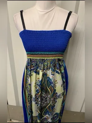 Boho Sundress Summer Vacation Casual Y2K Retro Blue Women's Large thumbnail 2