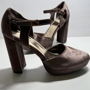 Velvet Ankle Strap Block Heel Platform Shoes Sz 9.5 Night Out Y2K Retro Glam thumbnail 2