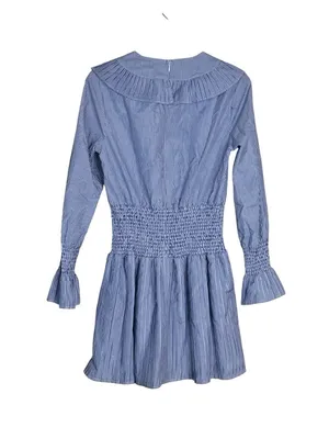 English Factory Women's M Striped Long Sleeve Smocked Waist Lined Mini Dress thumbnail 2