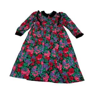 Vintage Simi Girls Floral Velvet Trim Party Dress Red Purple Green‎ Size 6X USA thumbnail 1