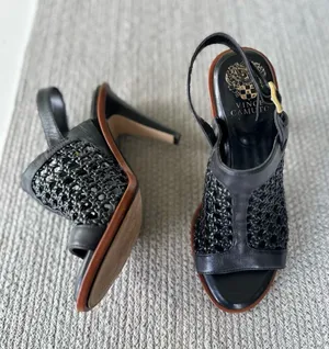 Vince Camuto Black and Brown Woven Slingback Heels thumbnail 1