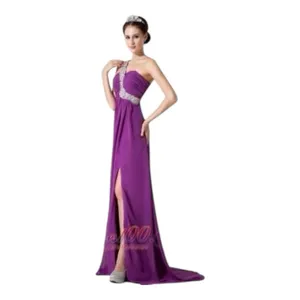 Prom Formal Dress Purple One Shoulder Long Embellished Beaded Cocktail Size S thumbnail 4