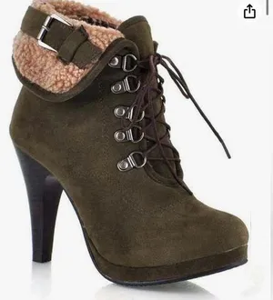 Wenjhen Women Lace Up Flanging Boots High Heel Ankle Round Toe Pumps Sho… thumbnail 1