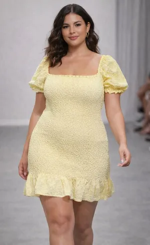 ZARA Yellow Smocked Mini Dress Puff Sleeve Ruffle Hem L thumbnail 1