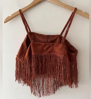 NEW!! CIDER Brown Fringe Tassel Boho Western Crop Top thumbnail 3