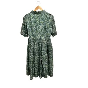 Vintage Handmade Green‎ Paisley Shirt Dress Short Sleeve Pleated A-Line Midi thumbnail 2