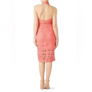 Bardot Noni Floral Lace Halter Neck Knee Length Dress Coral Size US 4/XS RTR thumbnail 2