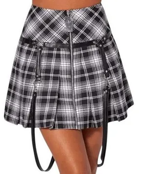 BODY RAGE SPENCERS Black and White Plaid Skirt Coffin Zipper Pull EUC Size Large thumbnail 1