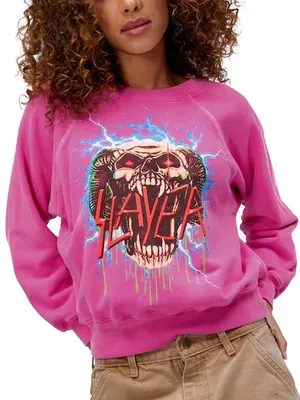 Daydreamer Slayer‎ Electrified Sweatshirt Womens S Pink Skull Graphic Band thumbnail 1