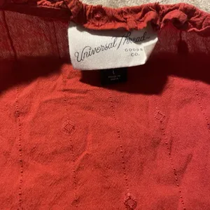 Universal Threads Blouse Womens Large Puff Sleeve Embroidered Burnt Orange Red thumbnail 2