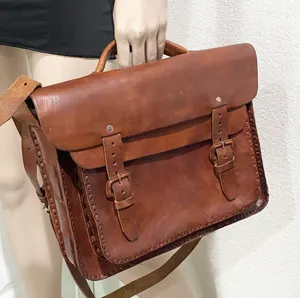 Vintage Handmade Brown Leather Brooklyn Style Briefcase Messenger Satchel Bag thumbnail 1