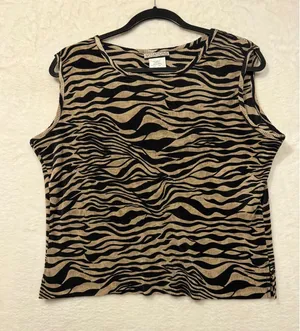 Notations Zebra‎ Animal Print Tank Top Womens Large Tan Black Ribbed Shell thumbnail 1