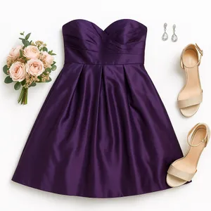 Bill Levkoff Purple Satin Strapless Sweetheart Dress Size 10 Formal Wedding EUC thumbnail 8