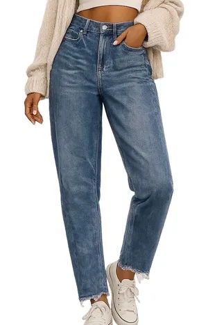 American Eagle Relaxed Mom Jeans Women’s Size 4 Medium Wash Frayed Hem thumbnail 1
