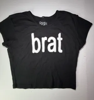 Charli XCX Black 'brat' Graphic Crop Top Size undefined thumbnail 1