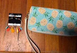 Amazon Pineapple Print Wristlet Wallet - Teal, Orange, AND pineapple earrings thumbnail 1