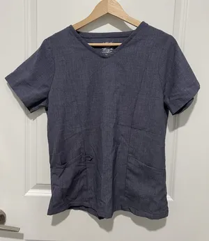 CuddlDuds V-Neck Scrub Top Womens Size Medium Petite Blue Nursing Doctor Vet Med thumbnail 1