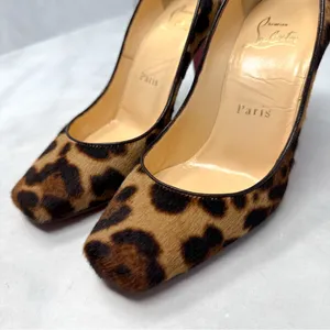 Christian Louboutin Particule 100 Leopard Calf Hair Leather Square Toe Pump Heel thumbnail 4