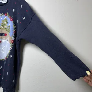 White Stag Women Christmas Holiday Ramie Cotton Sweater Blue Ice Skating Bear Crochet thumbnail 5