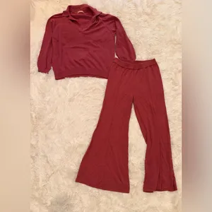 NEW Free People Drea Sweater & Flare Leg Pants Set - Dusty Rose, Sz M thumbnail 5