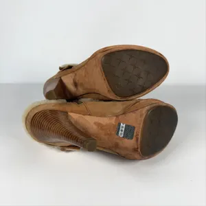 UGG Boots Womens Size 8 Brown Suede Shearling Ankle Cone Heel Zip Cuff Booties thumbnail 6