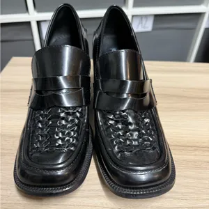 Jeffrey Campbell Lug Sole Woven Toe Heeled Black Loafers thumbnail 2