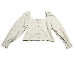 🤍 Madewell Cream Corduroy‎ Sweetheart Smocked Top Size 10 Puff Sleeve 🤍 thumbnail 2