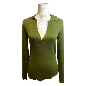 Babaton Aritzia McSweeney Ribbed Sweater Olive Green Collared V-Neck M NWOT thumbnail 2