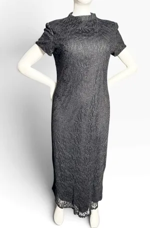 Vintage 90s Jessica Howard Black Lace Maxi Cocktail Dress Size 12 Made USA goth thumbnail 1