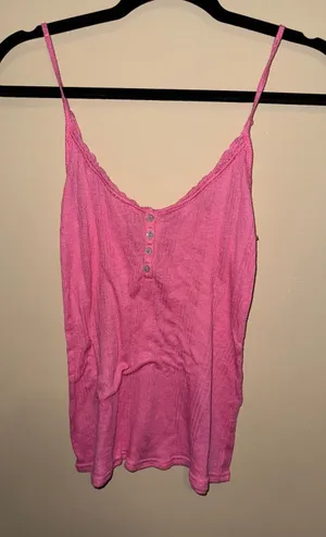Victoria's‎ Secret Pink Ribbed Henley Camisole Lace Trim Tank Top Medium Y2K thumbnail 1