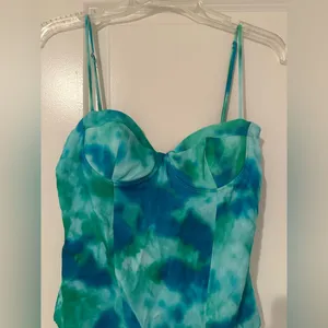Blue/Green Watercolor Satin Effect Bustier Bodysuit thumbnail 5