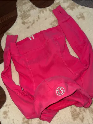 Rare Lululemon Scuba Hoodie Bon Bon logo $138 casual activewear workout zip fall thumbnail 11