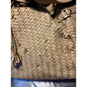 Cole Haan Genevieve Tan Woven Leather Hobo Bag Optical Weave Tassel Shoulder Bag thumbnail 6