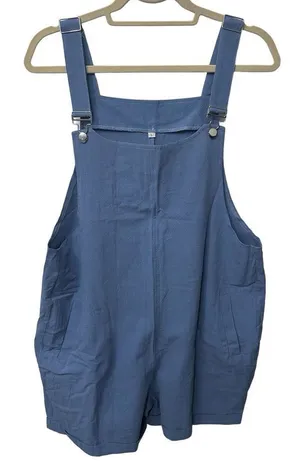 NWT Large Patch Pocket Romper Sz Large Cotton Linen Blend‎ Blue thumbnail 1