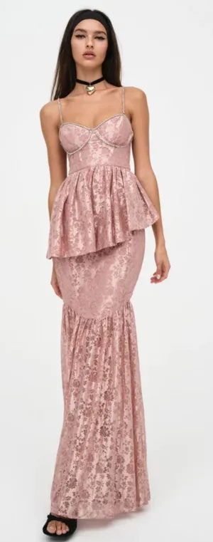 For Love & Lemons Shai Maxi Dress Dusty Pink Size Medium NWT Feminine Romantic thumbnail 1