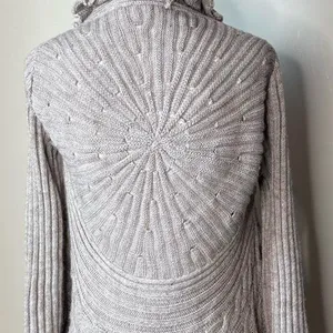 Wool Knit Ruffle Cardigan Gray Size M thumbnail 4
