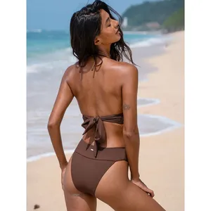 Berlook Dark Coffee‎ Back Tie Bikini NWT size xs Brown thumbnail 3
