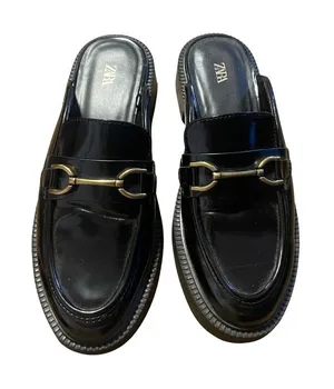 Zara Patent Leather Loafers Slides Mules Chunky Platform Casual Preppy Academia thumbnail 1