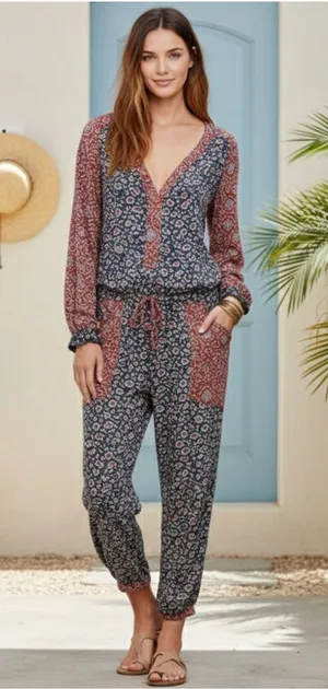 Free People Y2K Leia Floral Jumpsuit Village Country Style Boho Cottagecore Sz S thumbnail 1