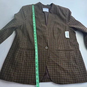 Old Navy NWT Pixie Blazer Womens Brown Houndstooth Collarless‎ Jacket Large thumbnail 10