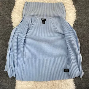 Y2k Light Blue Ribbed Zip Up Long Sleeve Sweater Winter Fall Grunge Alt thumbnail 6