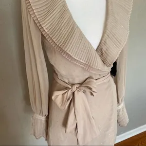 NWT Chrissy Teigen x Revolve Sands Ruffle Mini Wrap Dress, Blush/Ivory XS thumbnail 6