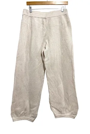 Free People FP Beach Ivory Cotton Knit Textured Jogger Pants Cream Women Medium thumbnail 1