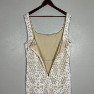 Ricarica Midi Dress‎ Sequin Mesh Womens 1X White Beige Lined Slit Sheath Fitted thumbnail 9