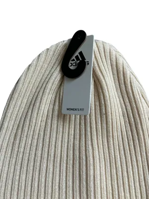 ADIDAS Womens Beige Neutral Ribbed Beanie Winter Hat OS NEW with tags thumbnail 2